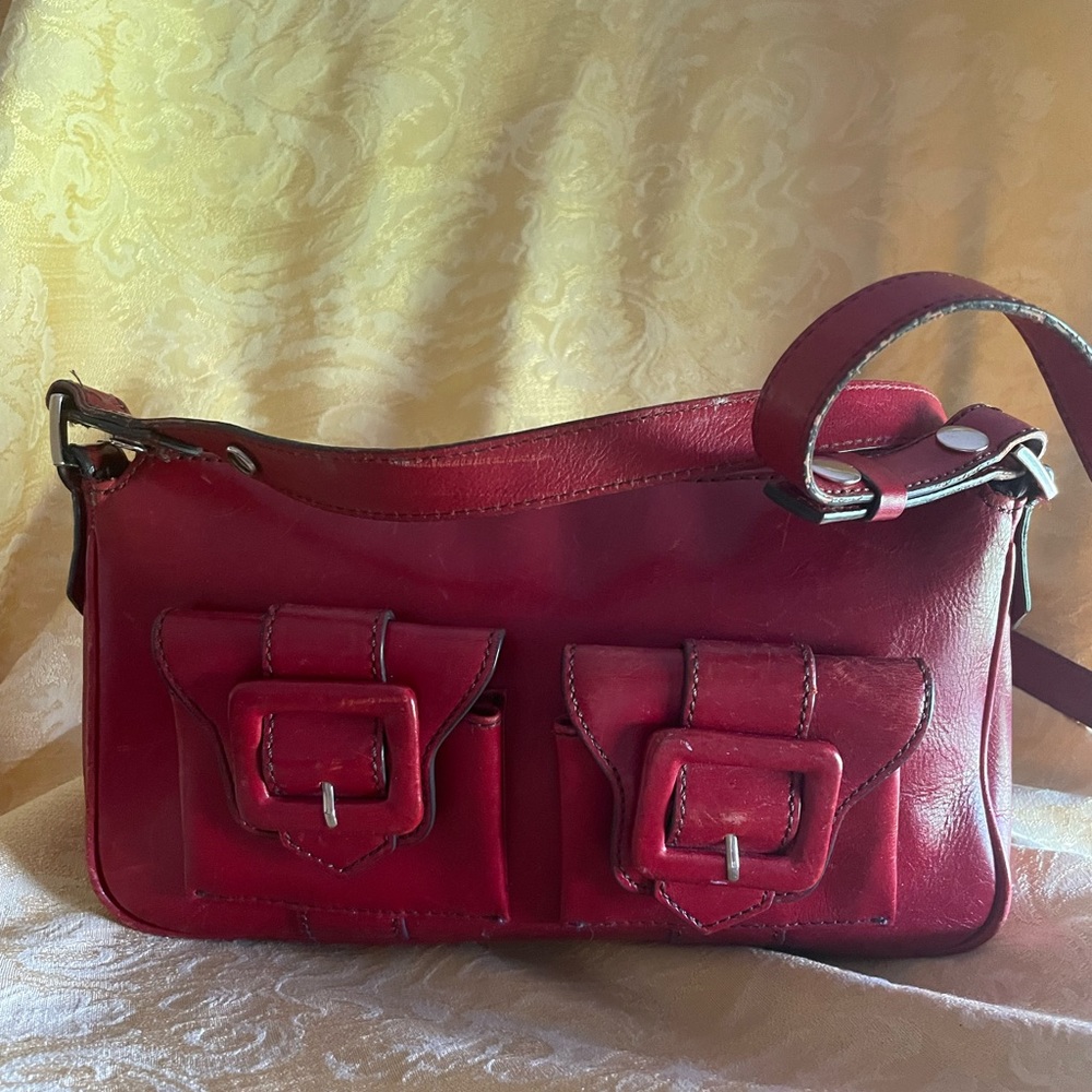 Kenneth Cole New York Red Leather Buckle Pocket Purse | Y2K Chic